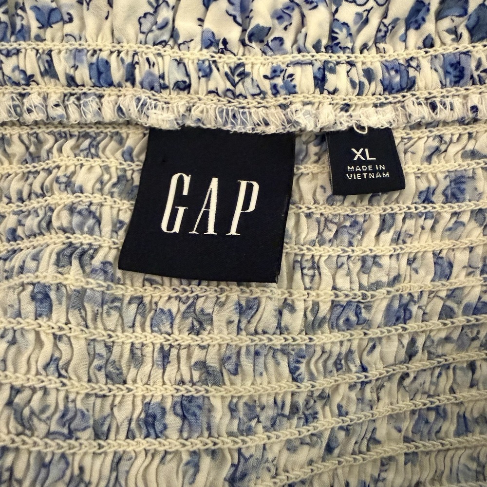 Gap Floral Midi Dress Size XL Floral Milkmaid Spring Coquette Blue White Smocked - Picture 9 of 9